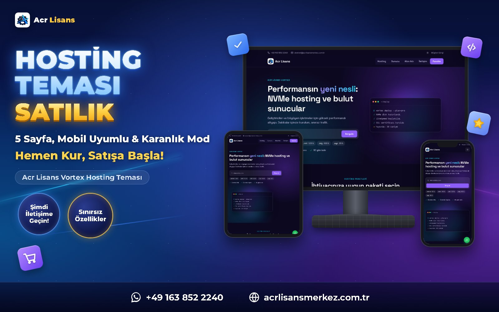 Acr Lisans Vortex Hosting Teması ana ekran görüntüsü