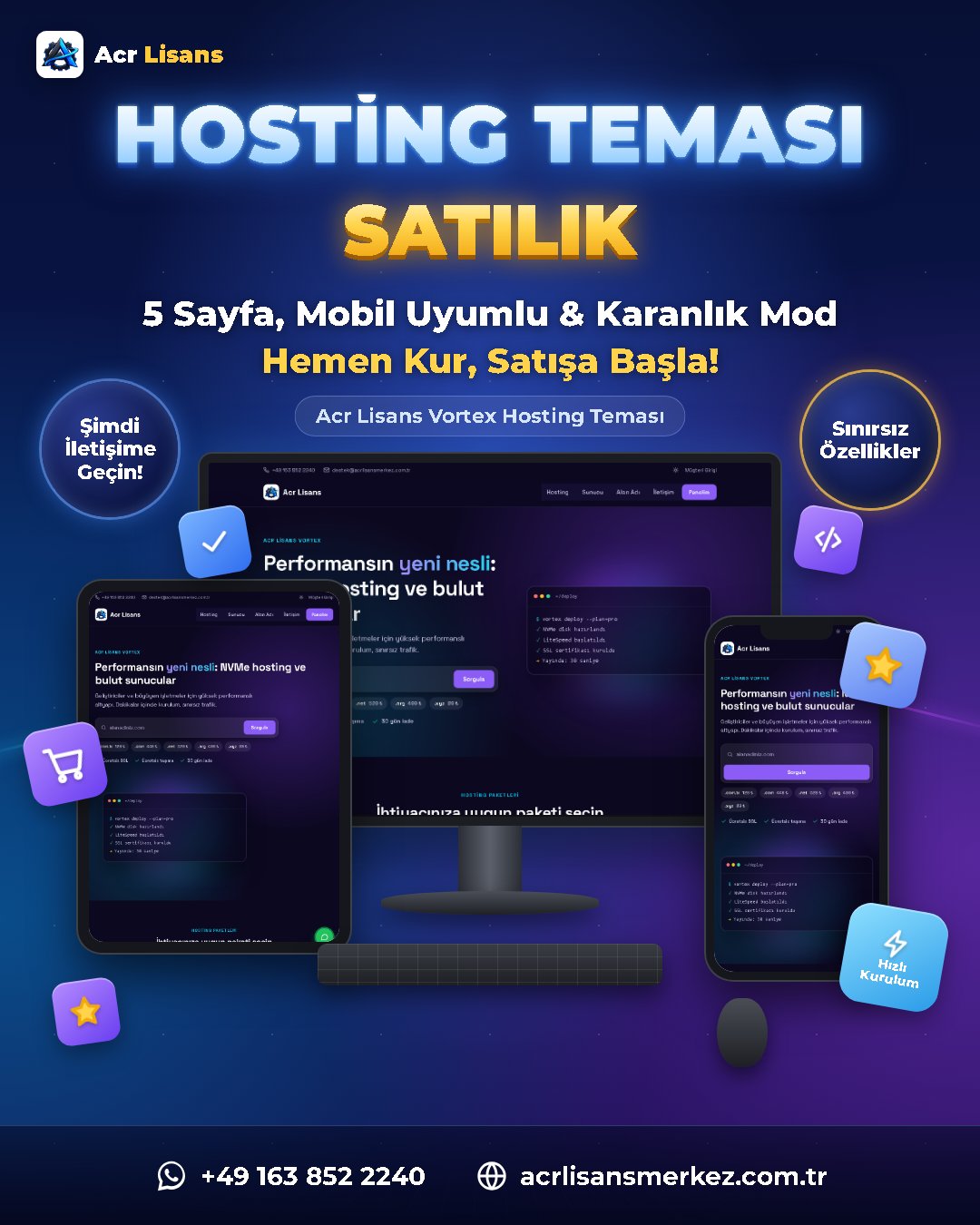 Acr Lisans Vortex Hosting Teması ekran görüntüsü 1